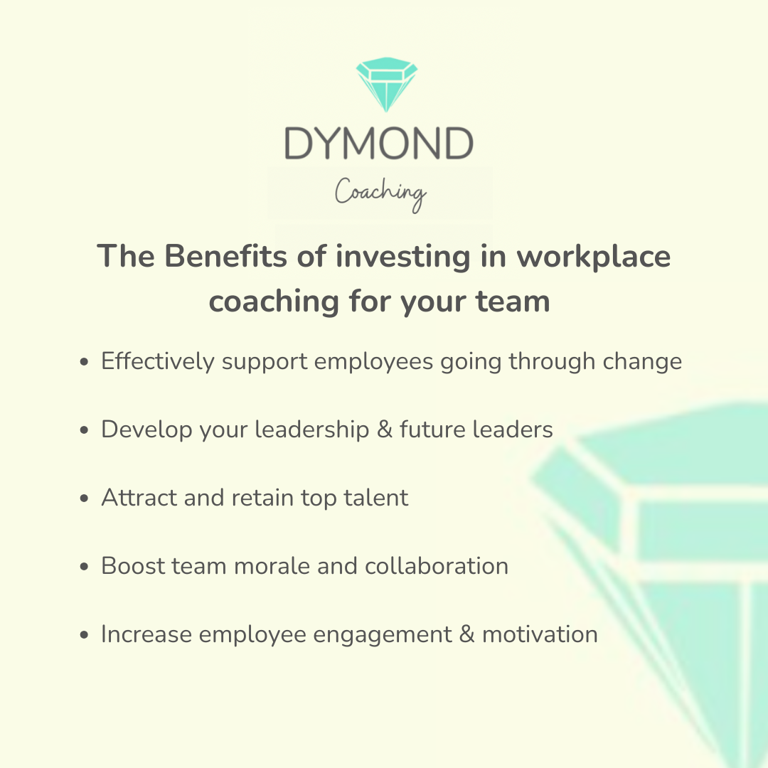Image of the benefits of organisations working with an external coach An image outlining the benefits of an organisation engaging with an external coach, that supports change management, leadership development, retention and succession planning, boosting team collaboration, provide tailored personal development and improving employee engagement that contributes to enhanced individual and overall business performance.