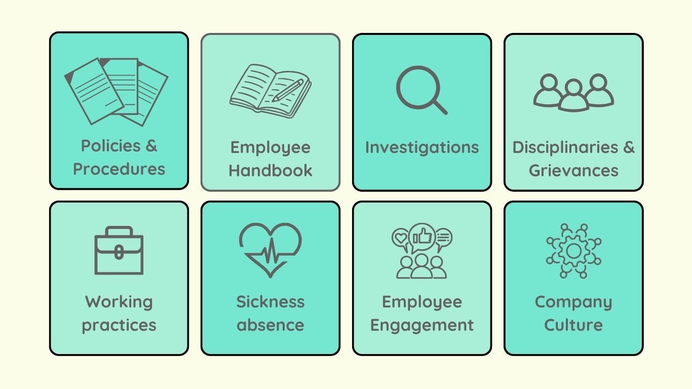 HR Operational support for policies, employee handbook, disciplinary, grievance, employee engagement, sickness absence